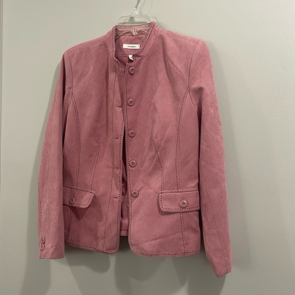 Dress Barn Sued Pastel Pink with black stitching Office Button Down Coat Blazer - Picture 1 of 7